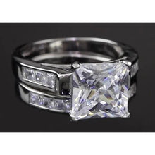 4 Carats Princess Real Diamond Engagement Ring Set White Gold 14K Channel