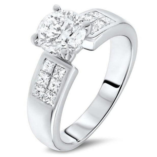 4 Carats Princess and Round Cut Diamond Ring With Accents
