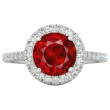 4 Carats Prong Set Ruby With Natural Earth Mined Diamonds Ring 14K White Gold