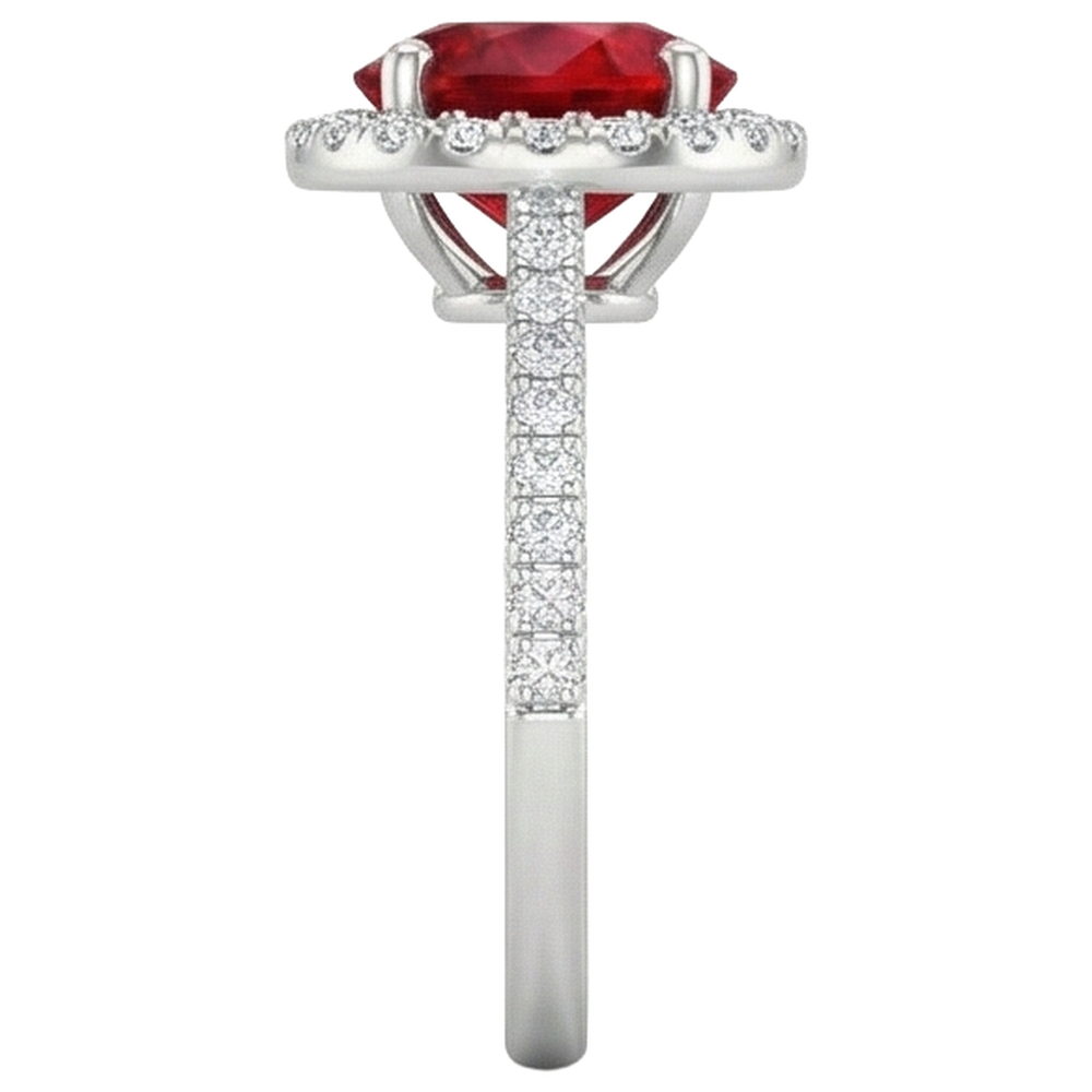 4 Carats Prong Set Ruby With Natural Earth Mined Diamonds Ring 14K White Gold