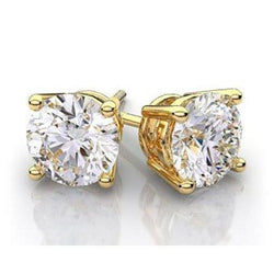 4 Carats Real Diamond Stud Earrings Yellow Gold 14K Large Push Backs