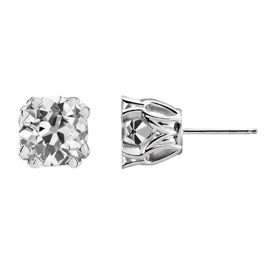 4 Carats Real Old Miner Diamond Stud Earrings Prong Set Push Backs