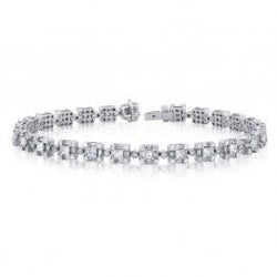 4 Carats Round And Baguette Natural Diamond Ladies Tennis Bracelet Gold 14K