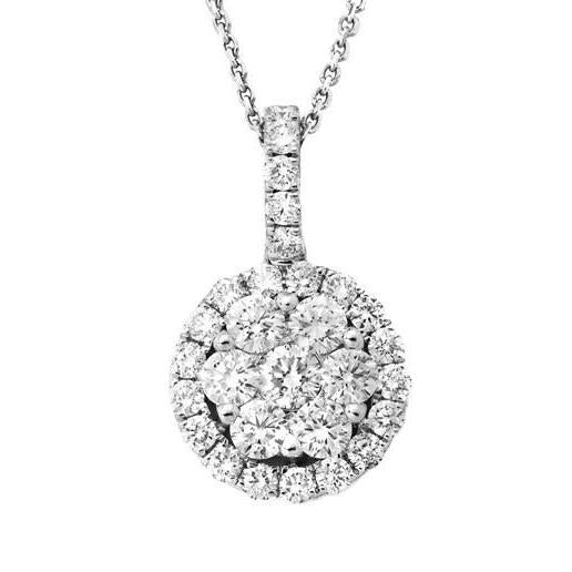 4 Carats Round Cut Real Diamond Halo Ladies Pendant Necklace Gold 14K