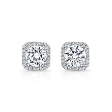 4 Carats Round Cut Real Diamond Stud Halo Earring Fine Gold Women Jewelry