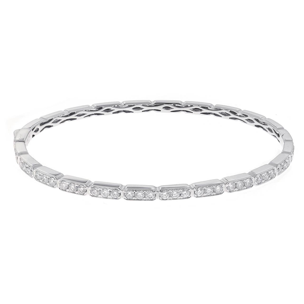 4 Carats Round Micro Pave Real Diamond Bangle White Gold 14K