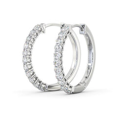 4 Carats Round Natural Earth Mined Diamond Women Hoop Earring Solid White Gold