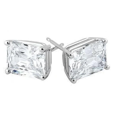 4 Carats Solitaire Radiant Cut Real Diamond Stud Earring White Gold 14K