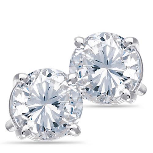 4 Carats Solitaire Round Real Diamond Stud Earrings White Gold 14K