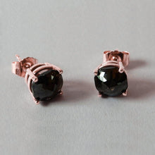 4 Carats Stud Earrings Cushion Cut Natural Black Diamond Rose Gold 14K Finish