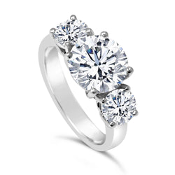 4 Carats Three Stone Round Cut Real Natural Earth Mined Diamonds Engagement Ring White Gold