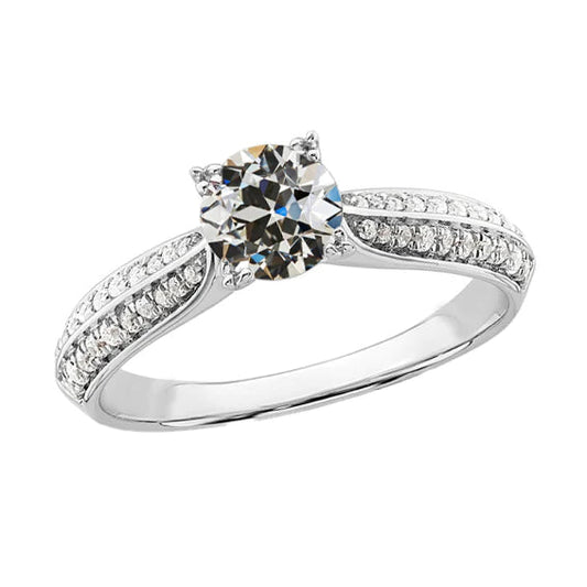 4 Carats White Gold Round Old Miner Real Diamond Ring Double Row Accents