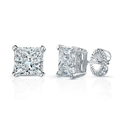 4 Carats Women Stud Earrings Real Princess Cut Real Diamonds White Gold 14K