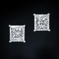 4 Ct Big Princess Cut Prong Set Genuine Natural Earth Mined Diamond Stud Earring