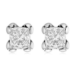 4 Ct Big Princess Cut Solitaire Real Diamond Stud Earring 14K White Gold