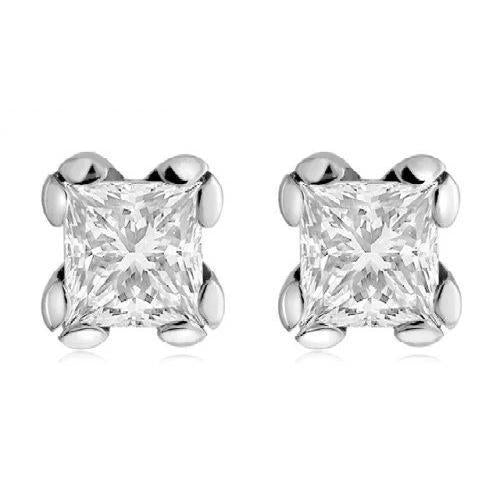 4 Ct Big Princess Cut Solitaire Real Diamond Stud Earring 14K White Gold