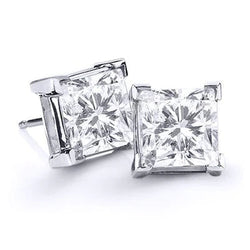 4 Ct Big Solitaire Princess Natural Diamond Stud Earring Solid White Gold 14K
