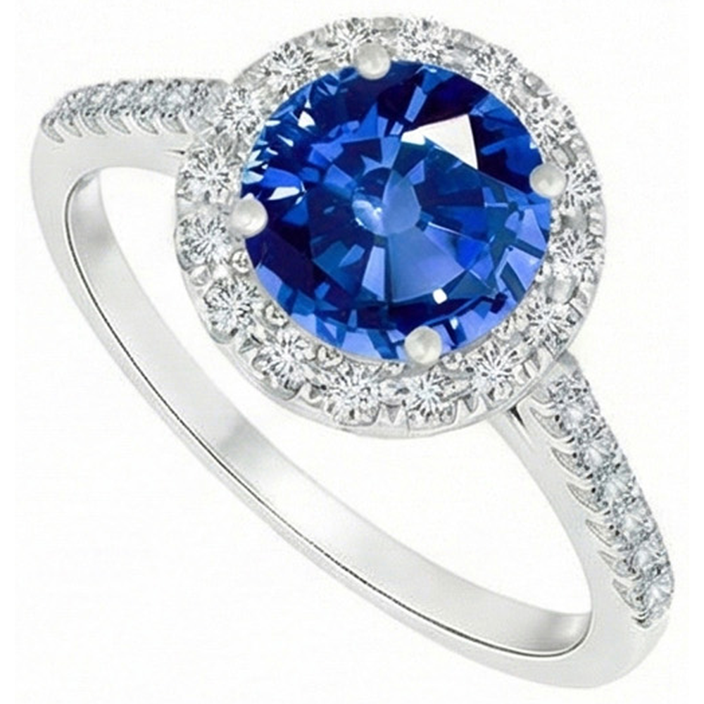4 Ct Ceylon Sapphire And Natural Earth Mined DIAMOND ( NOT LAB GROWN )s Ring White Gold 14K