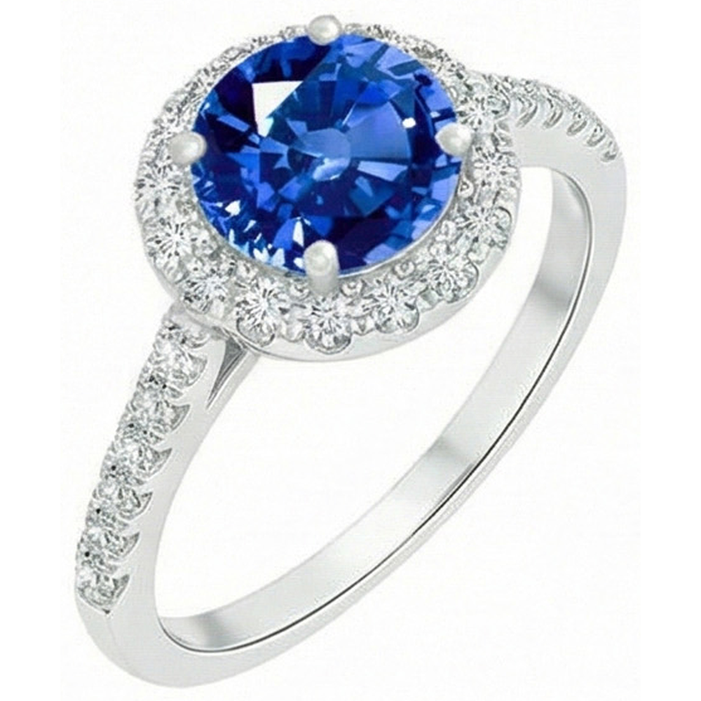 4 Ct Ceylon Sapphire And Natural Earth Mined DIAMOND ( NOT LAB GROWN )s Ring White Gold 14K