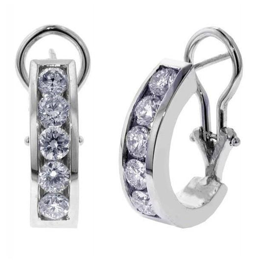 4 Ct Channel Set Round Natural Diamond Hoop Huggies Earring Gold White