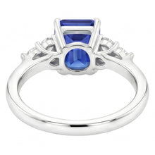 4 Ct Emerald Cut Ceylon Blue Sapphire And Round Natural Earth Mined DIAMOND ( NOT LAB GROWN ) Wedding Ring