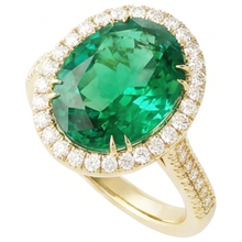 4 Ct Oval Cut Green Emerald With Halo Natural Earth Mined Diamond Ring 14K Yellow Gold