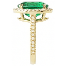 4 Ct Oval Cut Green Emerald With Halo Natural Earth Mined Diamond Ring 14K Yellow Gold