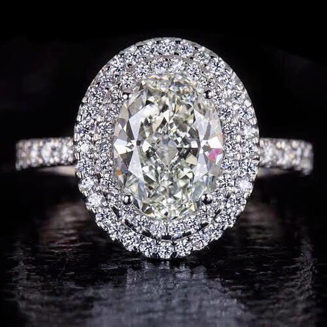 4 Ct Oval Double Halo Ring Natural White Gold Jewelry