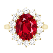 4 Ct Oval Ruby With Round Natural Earth Mined Diamonds Ring Prong Set Yellow Gold 14K