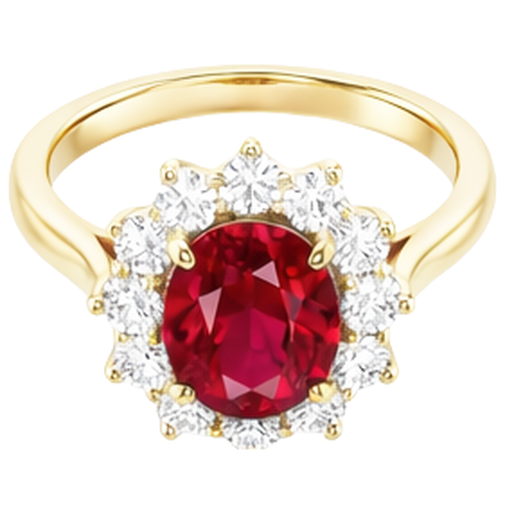 4 Ct Oval Ruby With Round Natural Earth Mined Diamonds Ring Prong Set Yellow Gold 14K