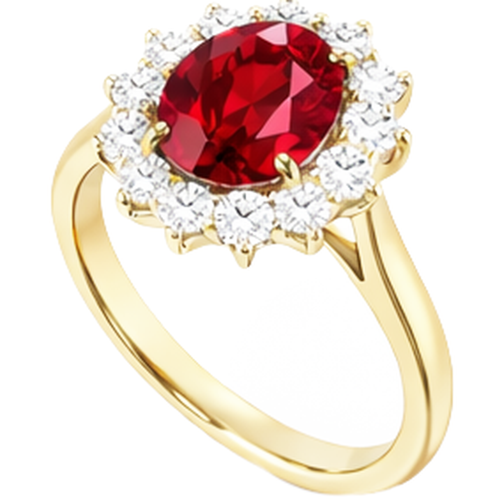 4 Ct Oval Ruby With Round Natural Earth Mined Diamonds Ring Prong Set Yellow Gold 14K