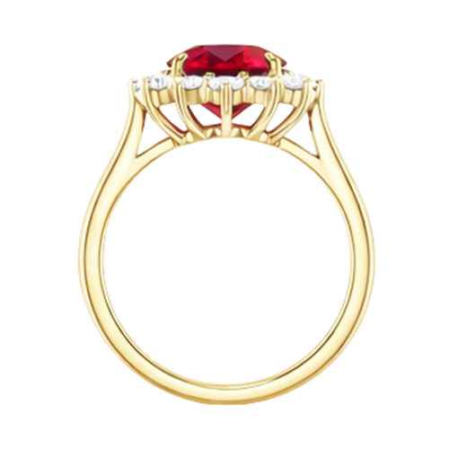 4 Ct Oval Ruby With Round Natural Earth Mined Diamonds Ring Prong Set Yellow Gold 14K