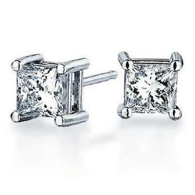 4 Ct Princess Cut Genuine Diamond Stud Earring 14K White Gold