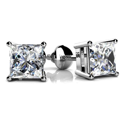 4 Ct Princess Cut Real Diamond Stud Earring 14K White Gold New