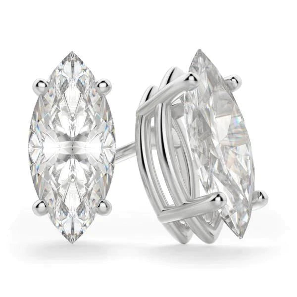 4 Ct Prong Set Marquise Cut Solitaire Real Diamond Stud Earring White Gold