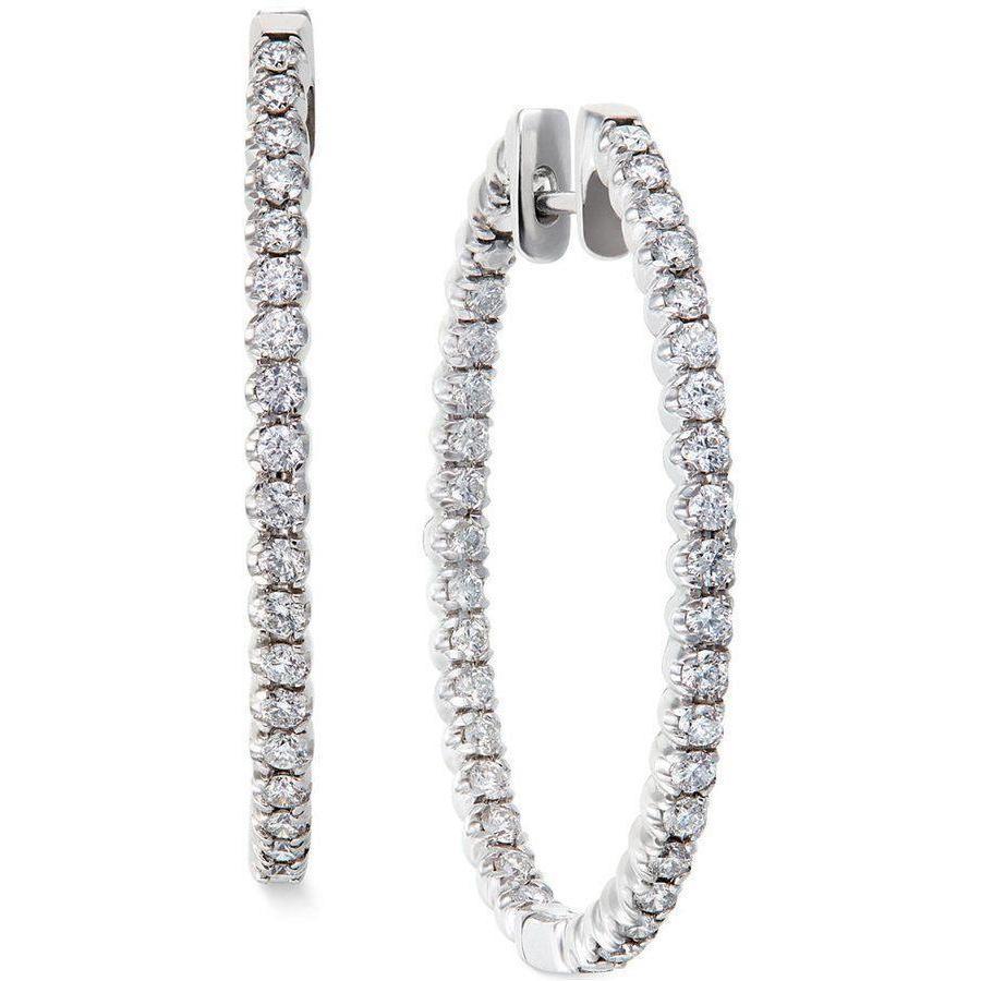 4 Ct Real Round Diamond Ladies Hoop Earring White