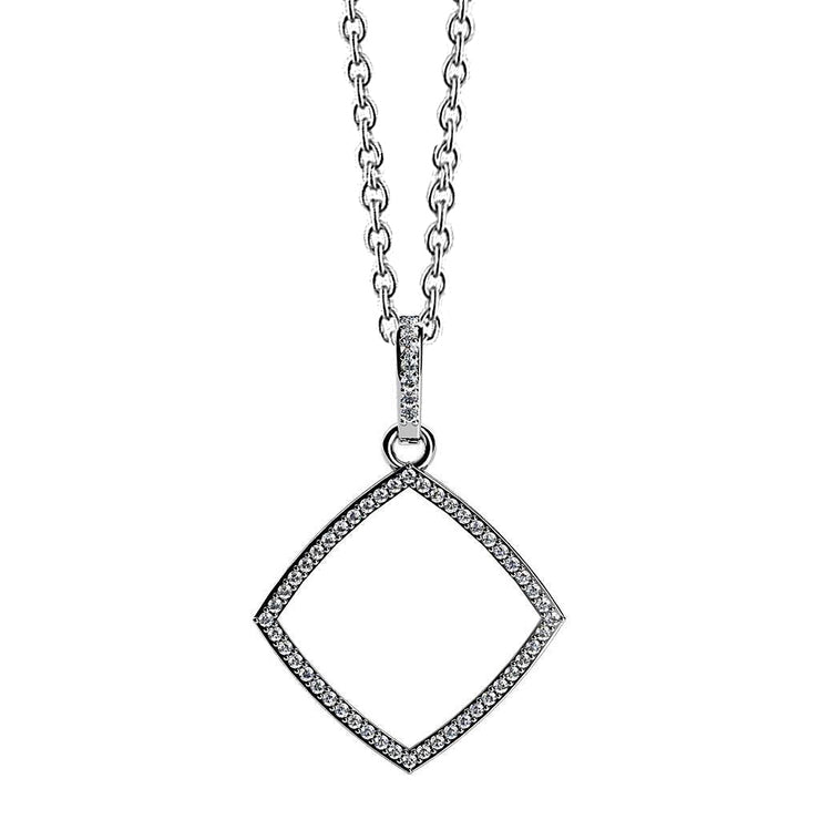 4 Ct Round Cut Diamonds Real Offset Square Pendant Necklace White Gold 14K