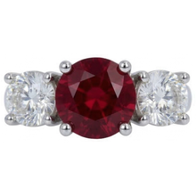 4 Ct Ruby And Round Natural Earth Mined Diamond 3 Stone Ring White Gold Lady Jewellery