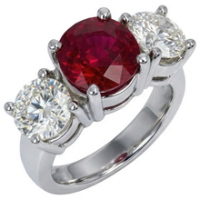 4 Ct Ruby And Round Natural Earth Mined Diamond 3 Stone Ring White Gold Lady Jewellery