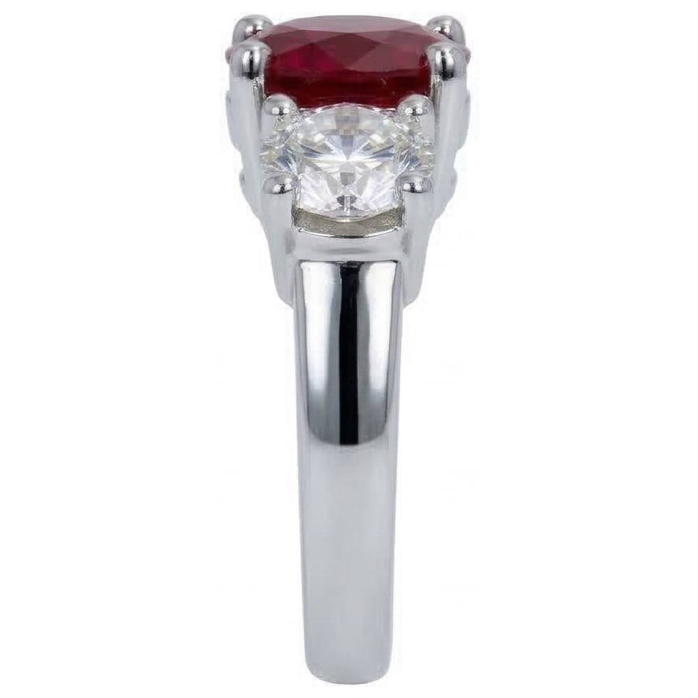 4 Ct Ruby And Round Natural Earth Mined Diamond 3 Stone Ring White Gold Lady Jewellery