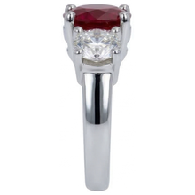 4 Ct Ruby And Round Natural Earth Mined Diamond 3 Stone Ring White Gold Lady Jewellery