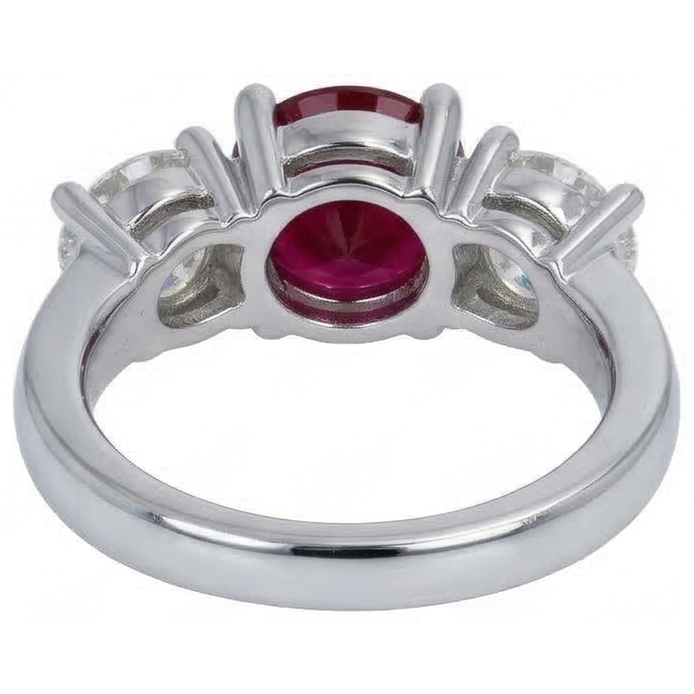4 Ct Ruby And Round Natural Earth Mined Diamond 3 Stone Ring White Gold Lady Jewellery