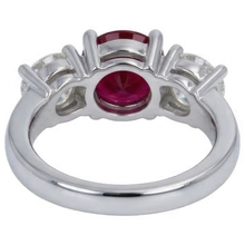 4 Ct Ruby And Round Natural Earth Mined Diamond 3 Stone Ring White Gold Lady Jewellery