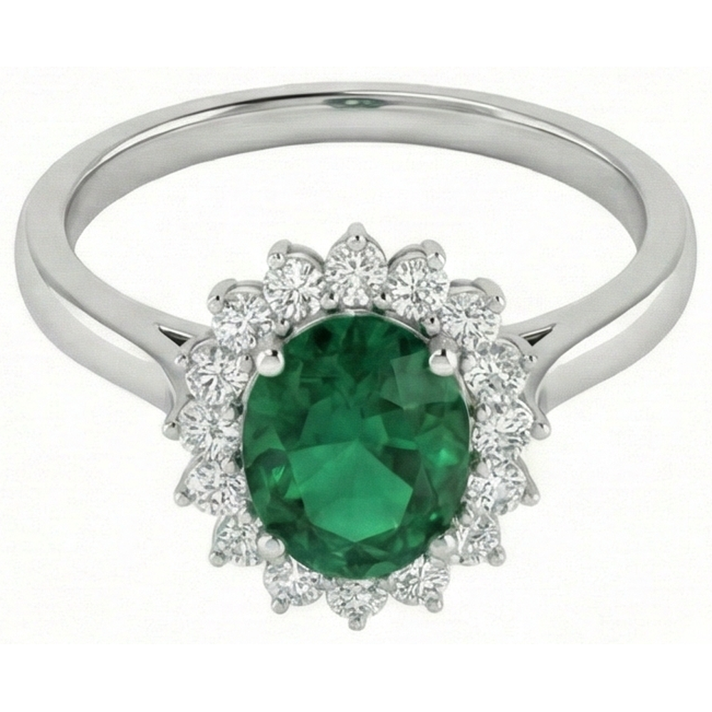 4 Ct. Solitaire With Accent Green Emerald And Natural Earth Mined Diamonds Ring White Gold 14K