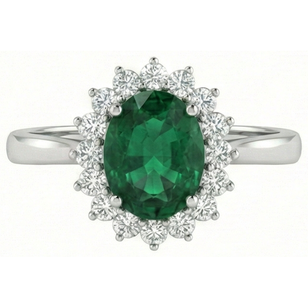 4 Ct. Solitaire With Accent Green Emerald And Natural Earth Mined Diamonds Ring White Gold 14K