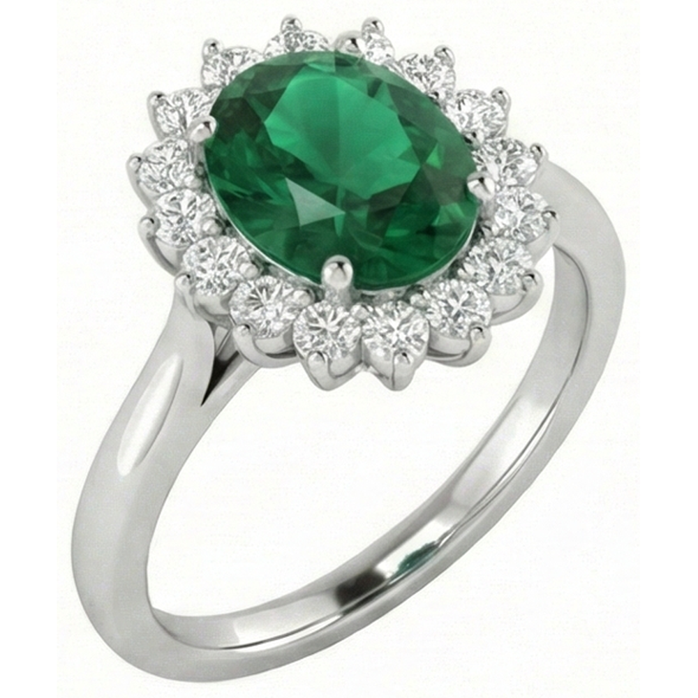 4 Ct. Solitaire With Accent Green Emerald And Natural Earth Mined Diamonds Ring White Gold 14K