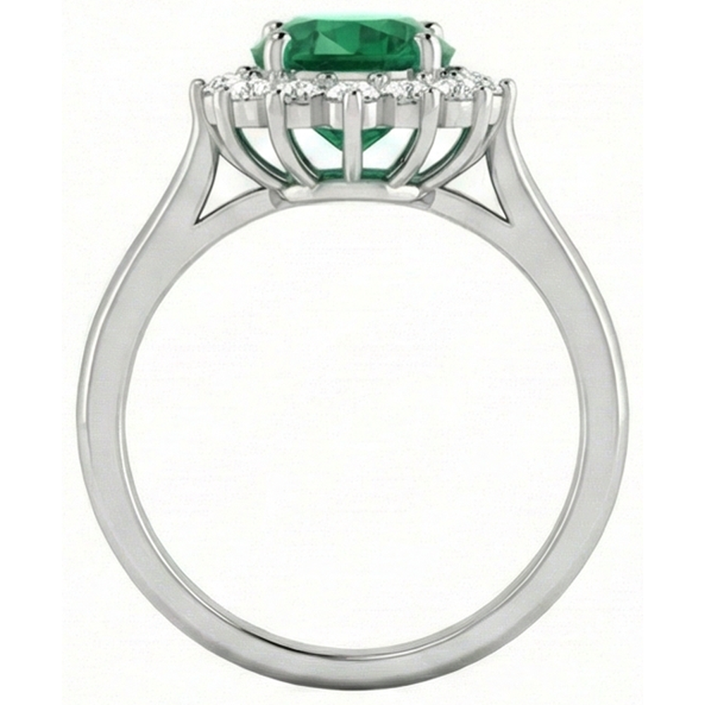 4 Ct. Solitaire With Accent Green Emerald And Natural Earth Mined Diamonds Ring White Gold 14K