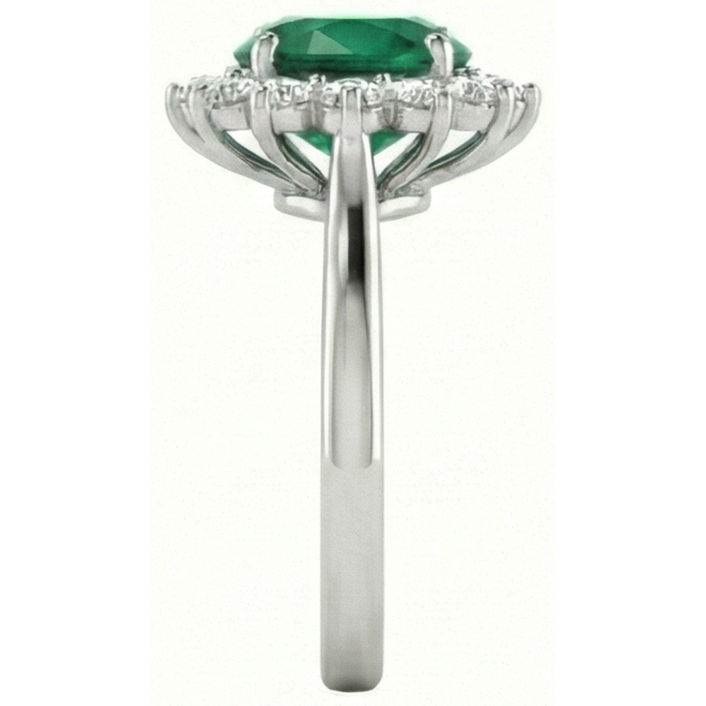 4 Ct. Solitaire With Accent Green Emerald And Natural Earth Mined Diamonds Ring White Gold 14K