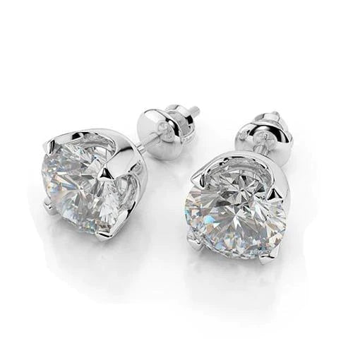 4 Ct Sparkling Round Natural Diamond Studs White Gold Crown Setting Earrings