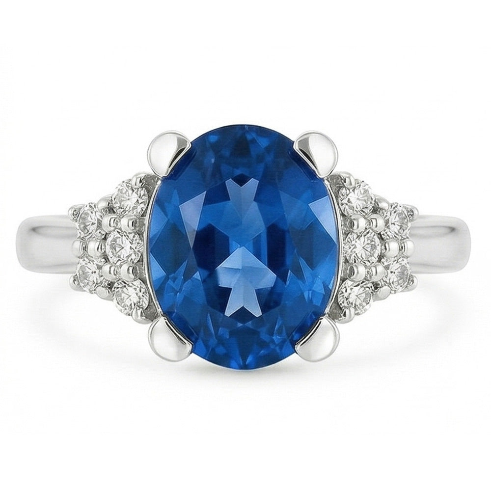 4 Ct Sri Lanka Blue Sapphire And Natural Earth Mined Diamond Ring White Gold 14K